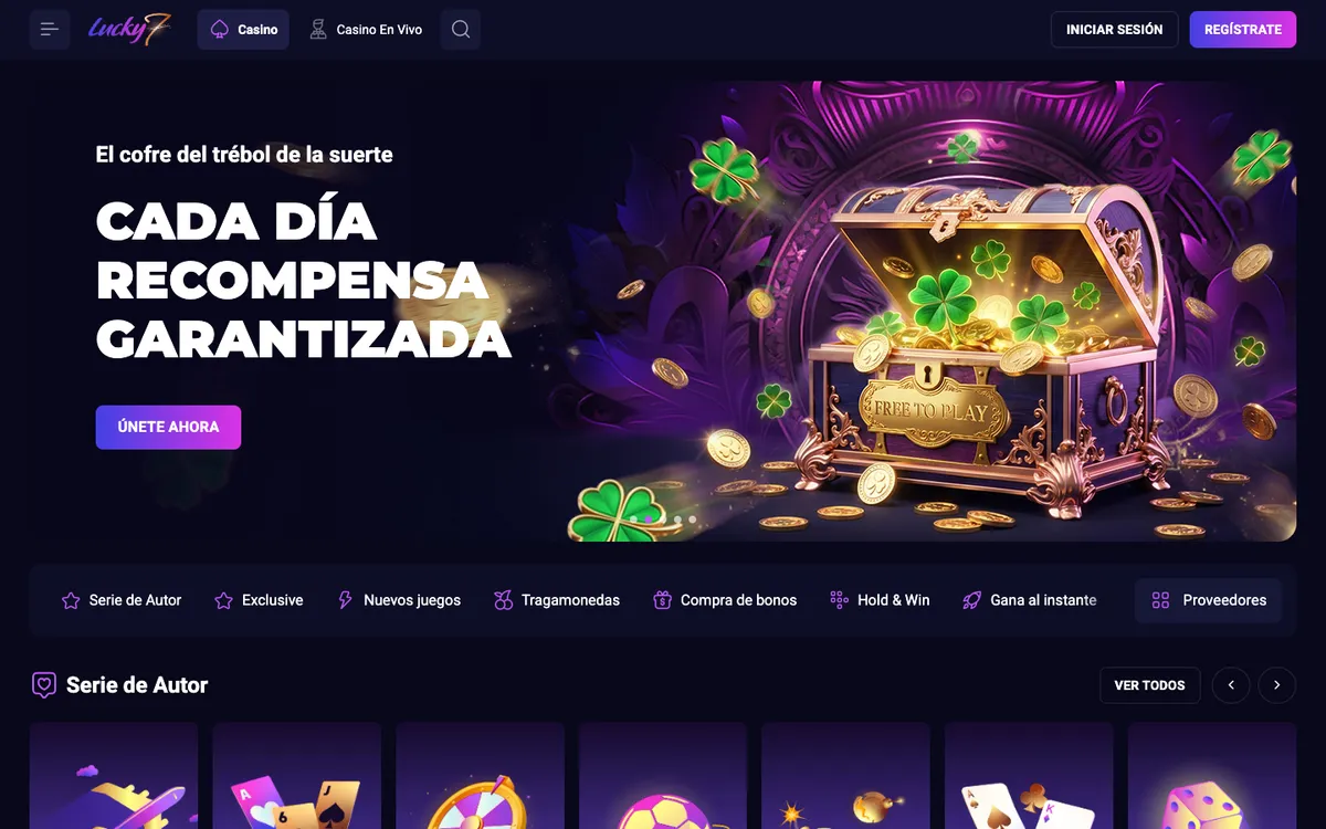 Lucky7even Casino — Home page, captured from Spain
