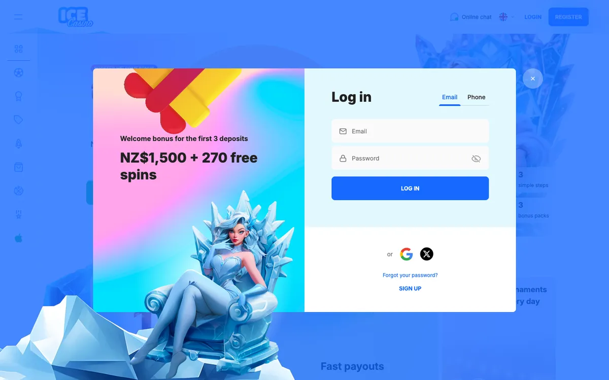 Ice Casino — Sign-up, captured from New Zealand