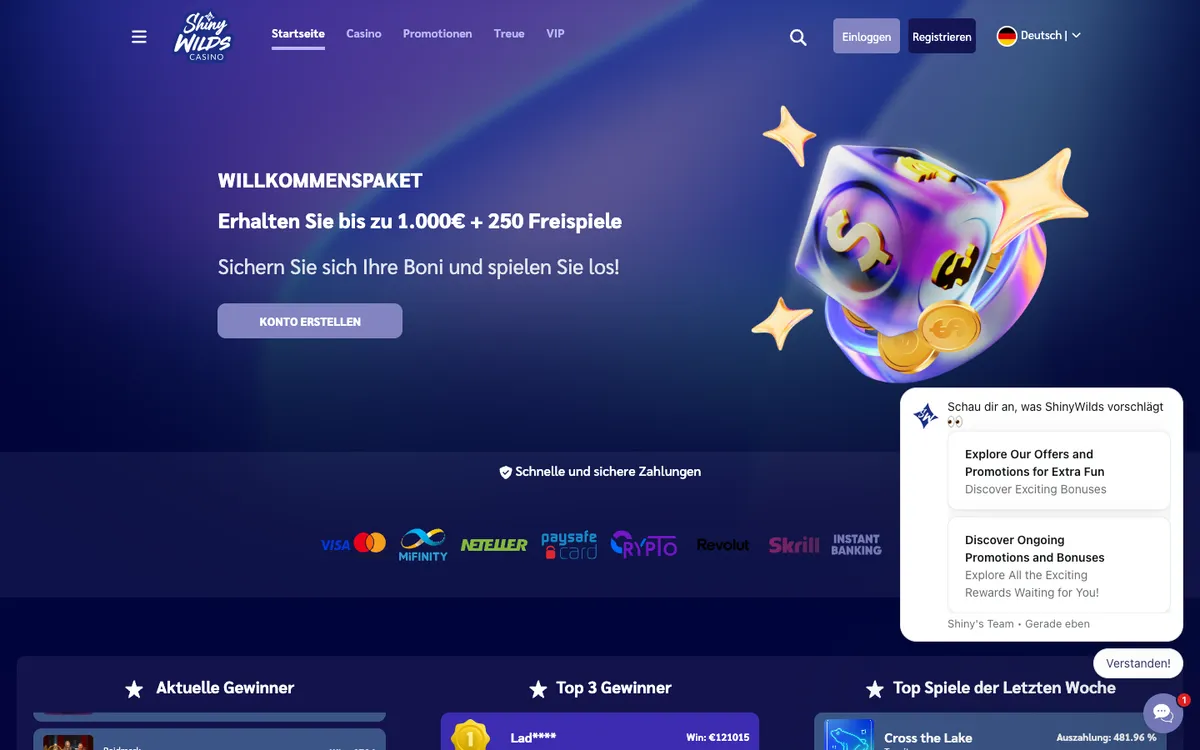 ShinyWilds Casino — «Главная», снято из страны Австрия