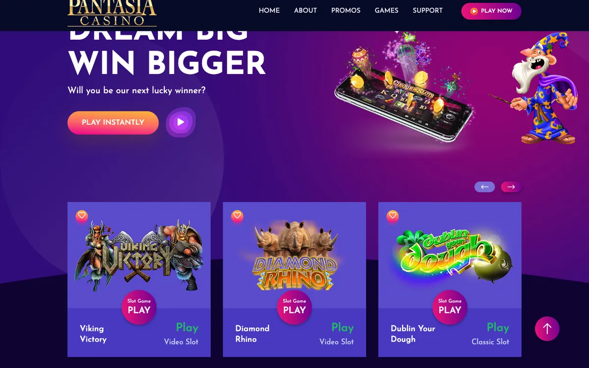 Pantasia Casino — Home page, captured from France