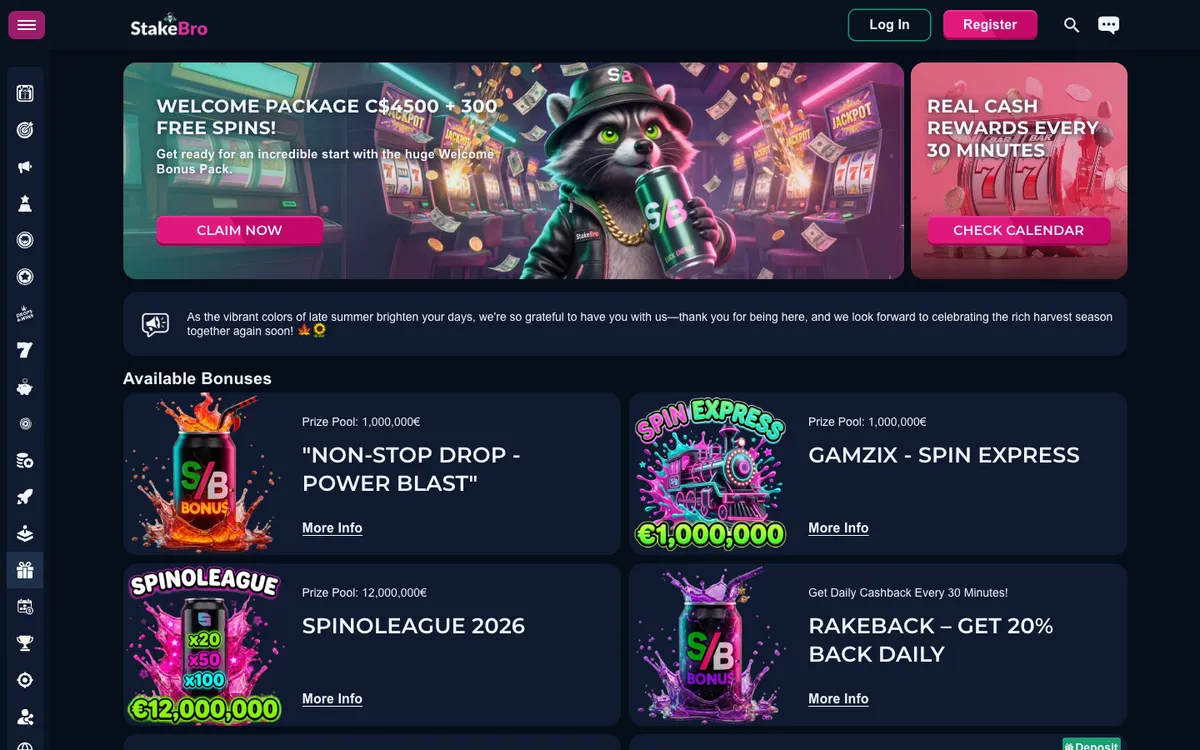 StakeBro Casino — «Акции», снято из страны Канада