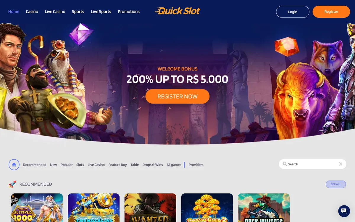 QuickSlot Casino — Home page, captured from Canada