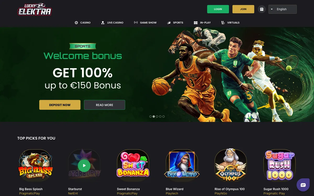 LuckyElektra Casino — Home page, captured from Finland