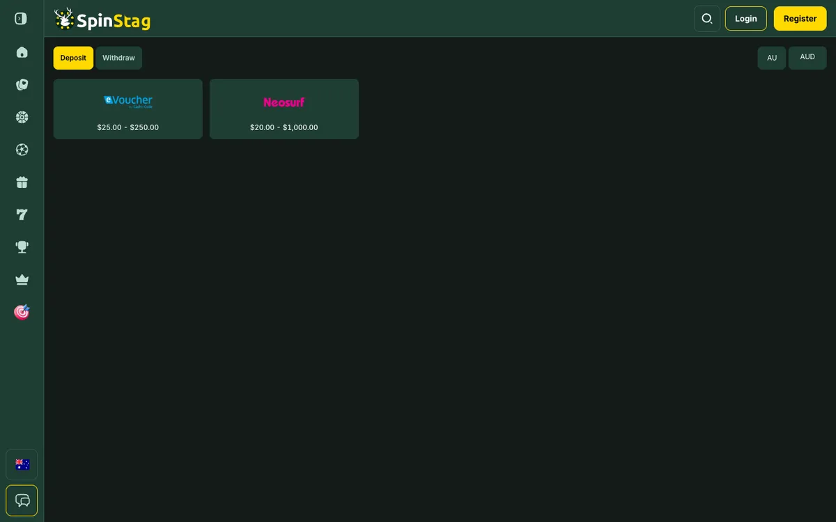 SpinStag Casino — Payments, captured from Australia