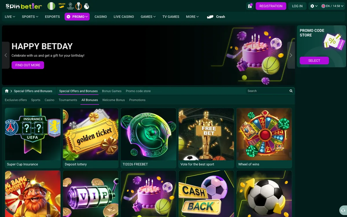 SpinBetter Casino — Promotions, captured from Nigeria