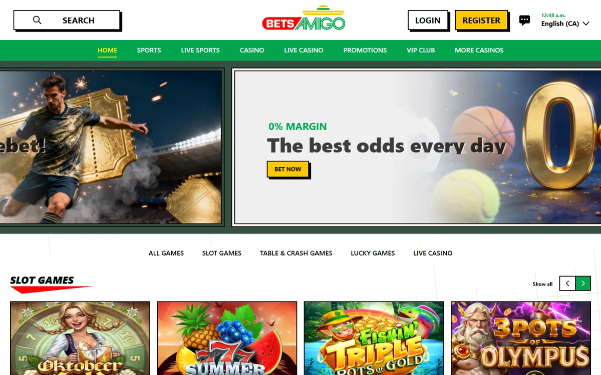 Betsamigo Casino — «Главная», снято из страны Канада