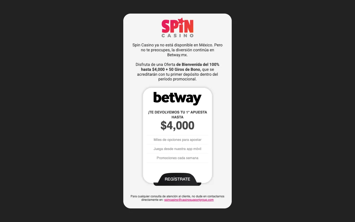 Spin Casino — Sign-up, captured from Mexico