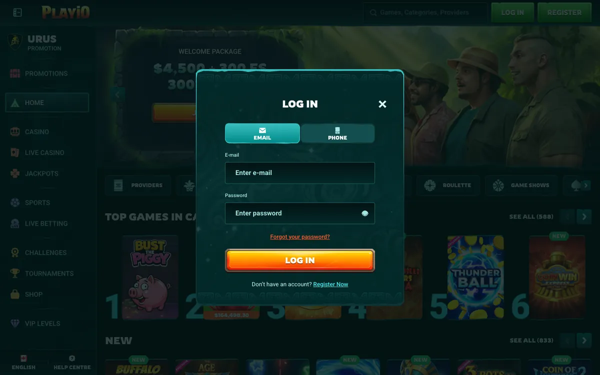 Playio Casino — Sign-up, captured from Canada