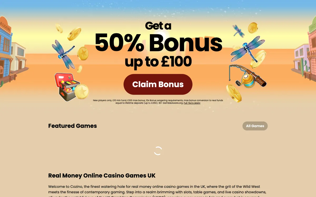 Cozino Casino — Home page, captured from United Kingdom