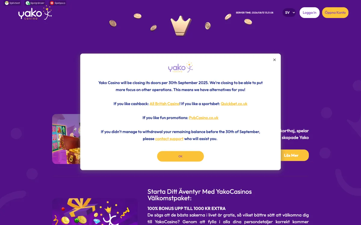 YakoCasino — Promotions, captured from Sweden