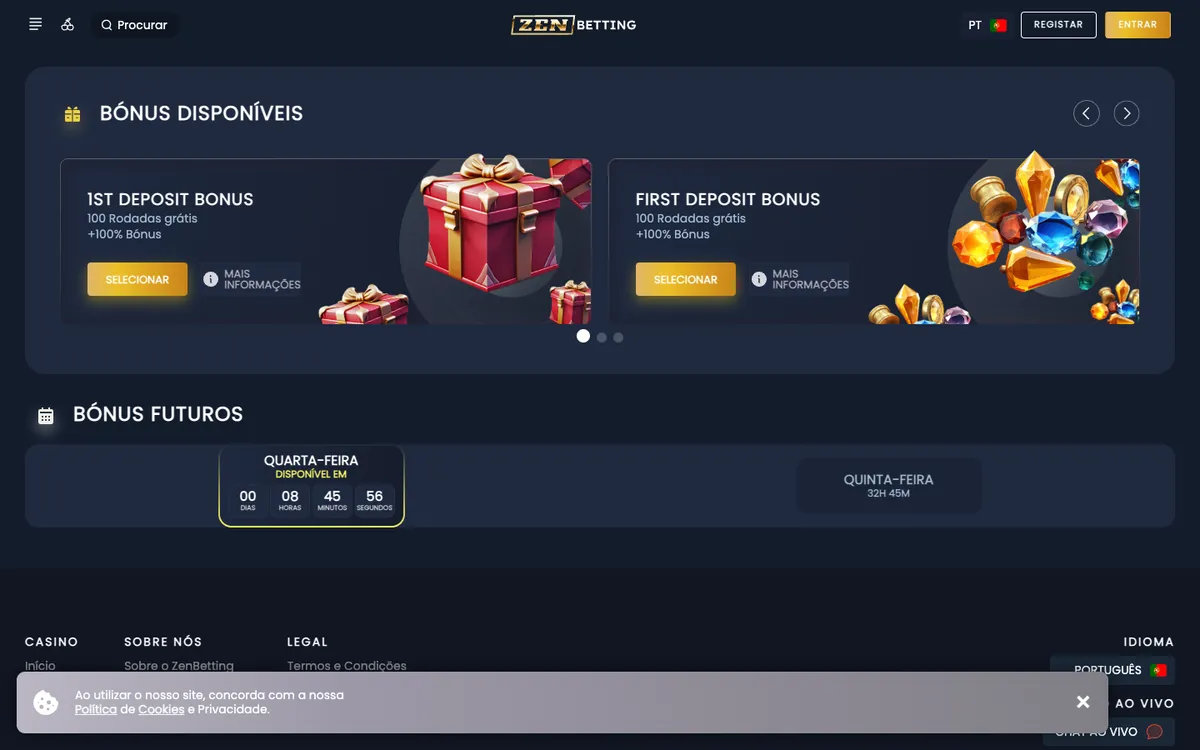 ZenBetting Casino — Promotions, captured from Brazil