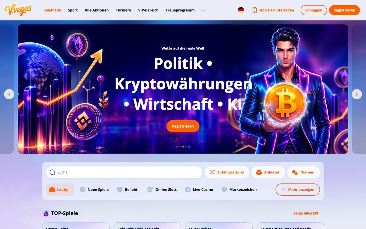 V.Vegas Casino — Home page, captured from Switzerland