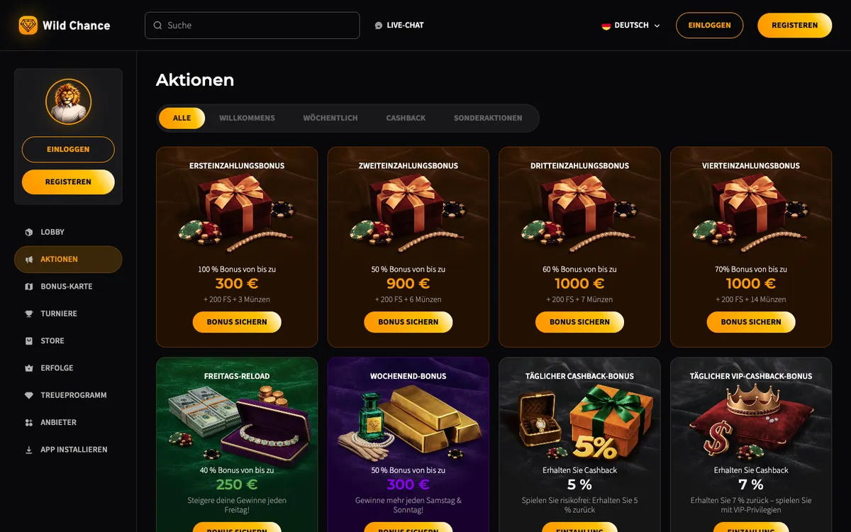 Wild Chance Casino — Promotions, captured from Austria