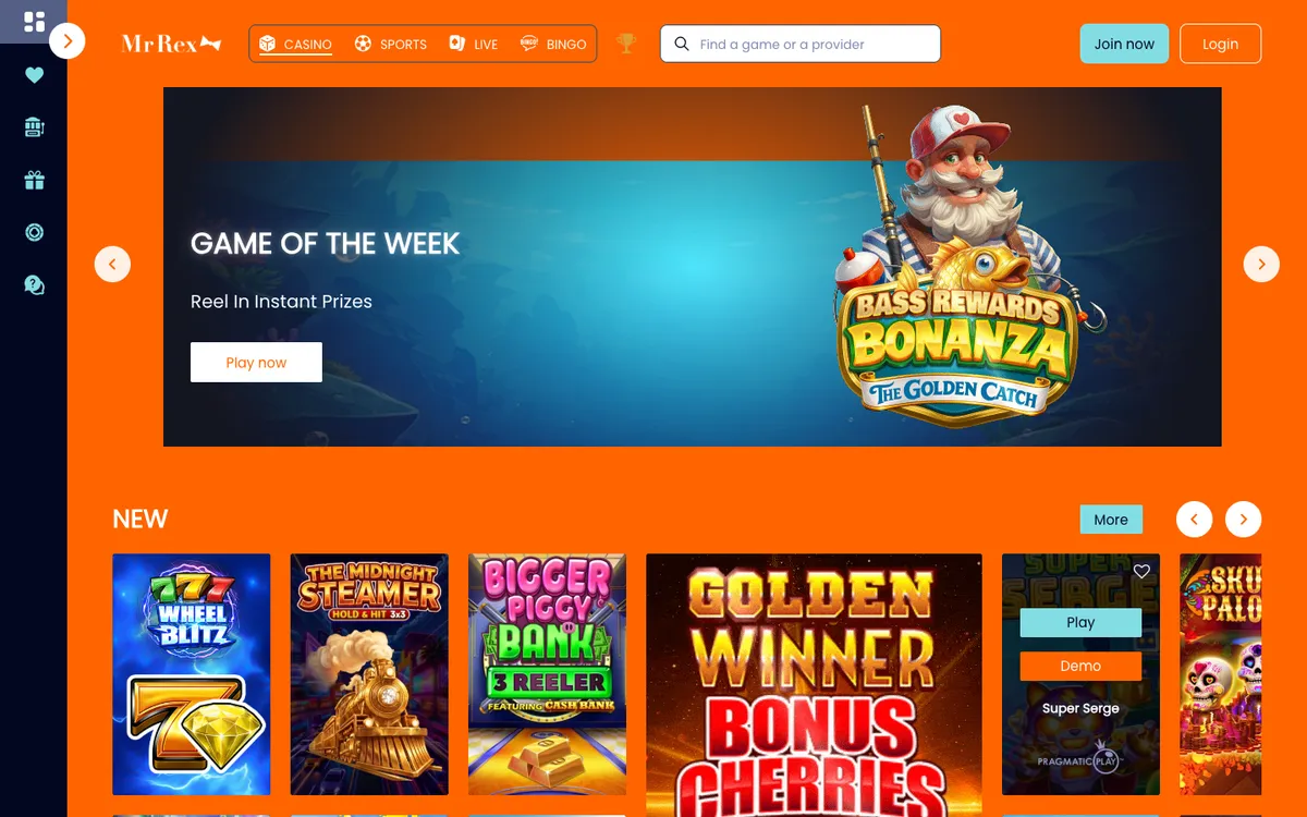 Mr Rex Casino — Home page, captured from United Kingdom
