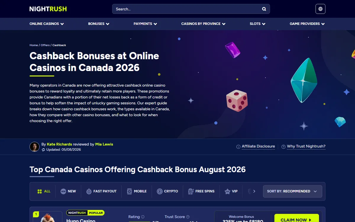 NightRush Casino — Promotions, captured from Canada