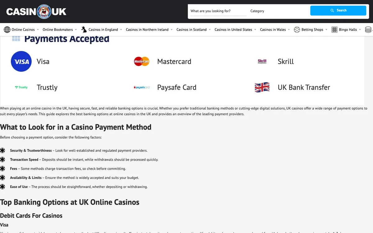 Casino UK — Payments, captured from Switzerland