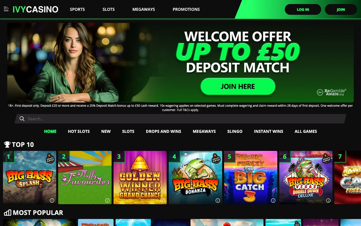 Ivy Casino — Home page, captured from United Kingdom