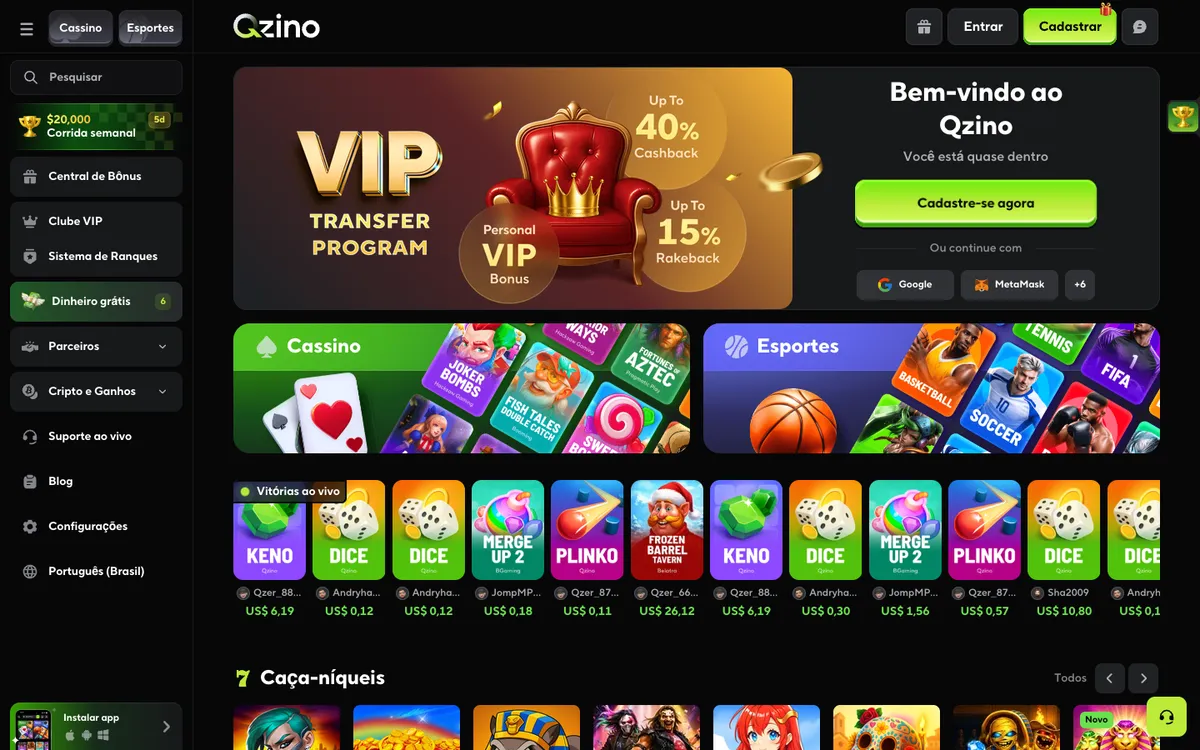 Qzino Casino — Home page, captured from Brazil