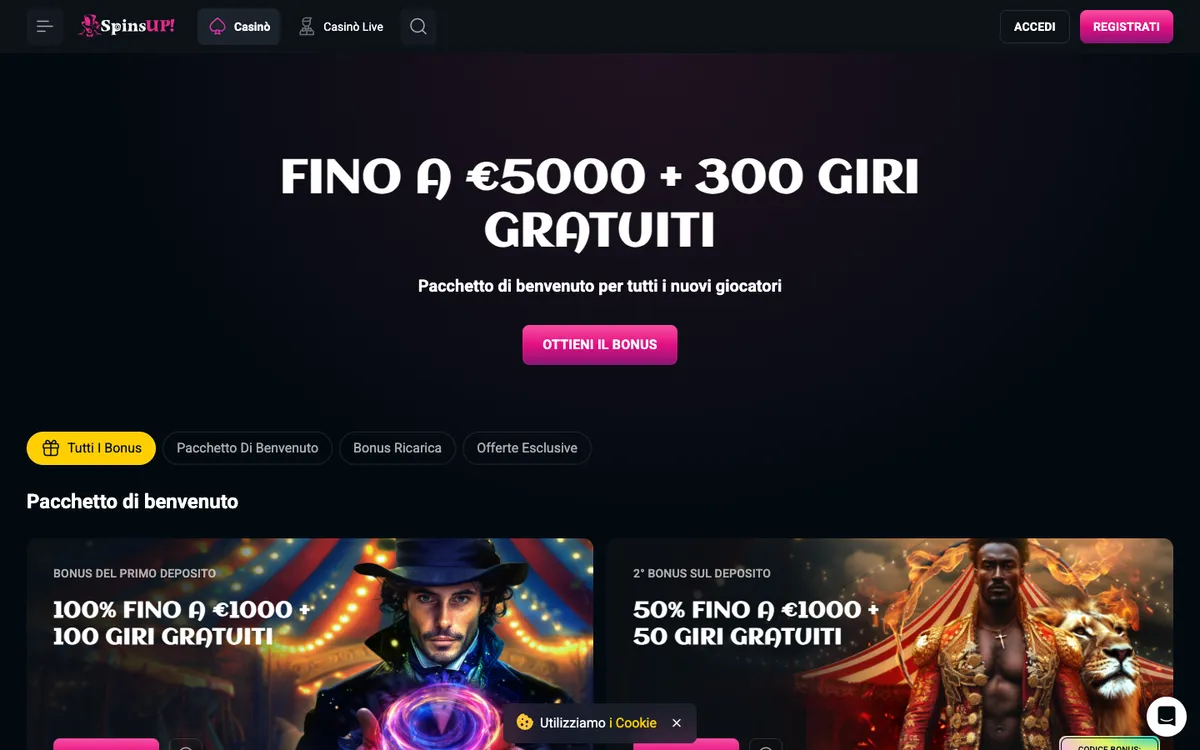 SpinsUP Casino — Promotions, captured from Italy