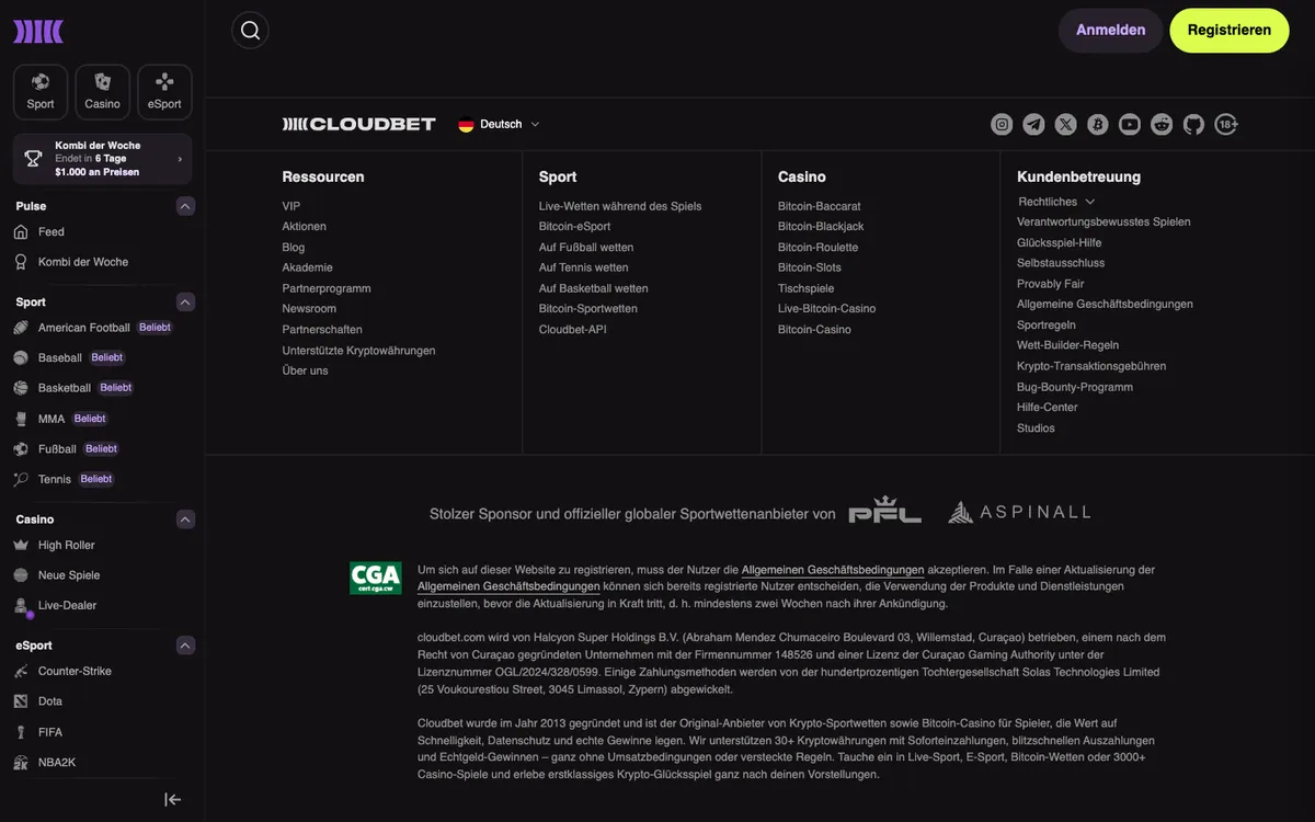 Cloudbet Casino — Promotions, captured from Austria