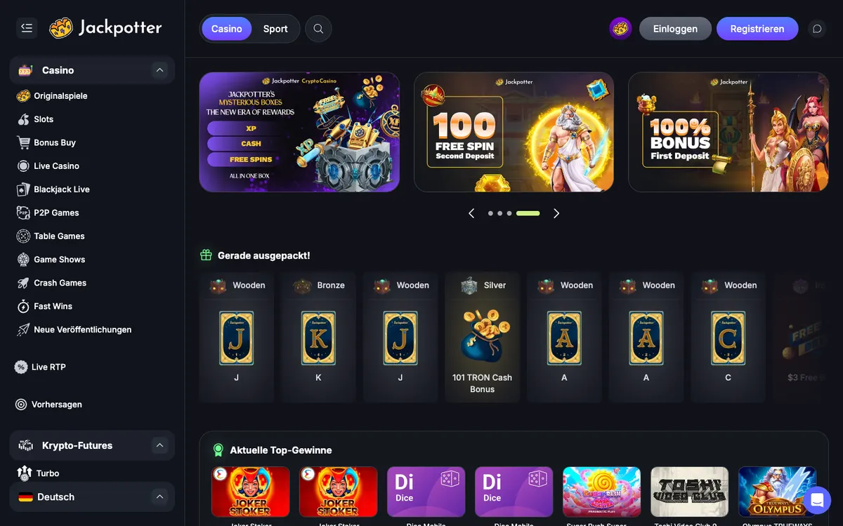 Jackpotter Casino — Home page, captured from Germany