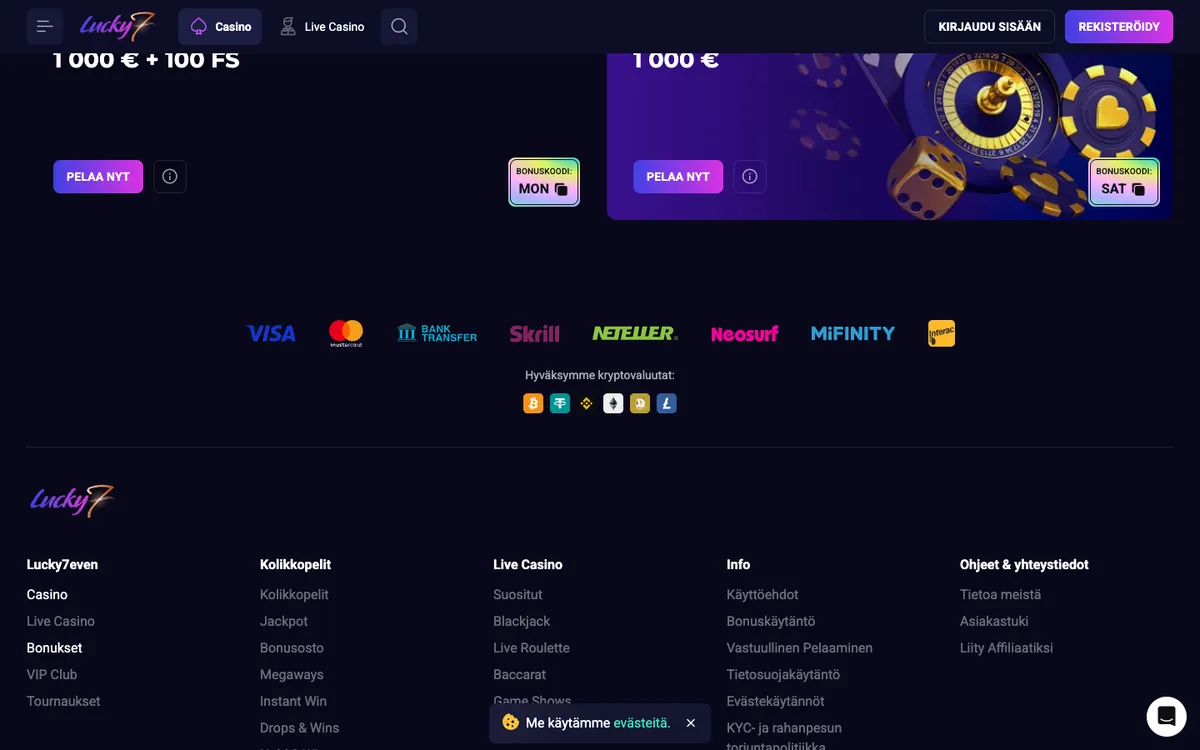 Lucky7even Casino — Promotions, captured from Finland
