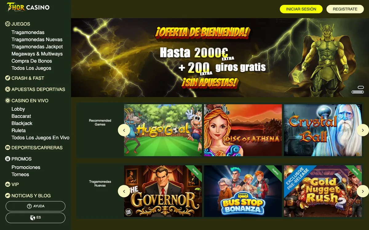Thorcasino — Home page, captured from Spain