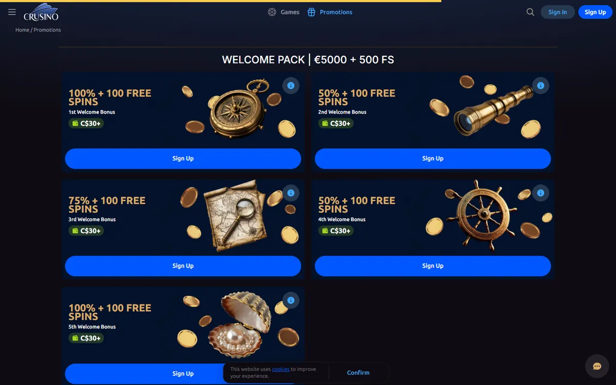Crusino Casino — «Акции», снято из страны Канада