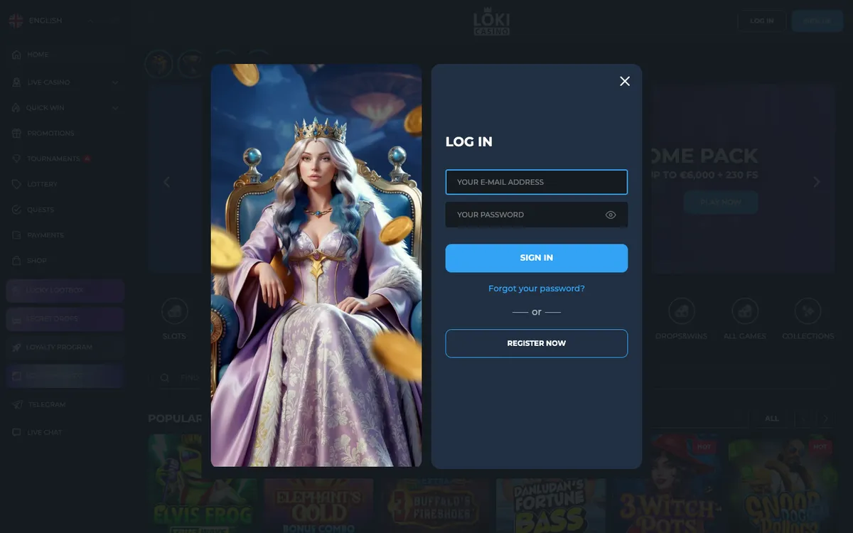 Loki Casino — «Регистрация», снято из страны Япония