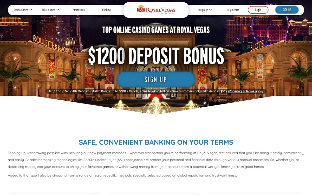 Royal Vegas Casino — Payments, captured from Norway