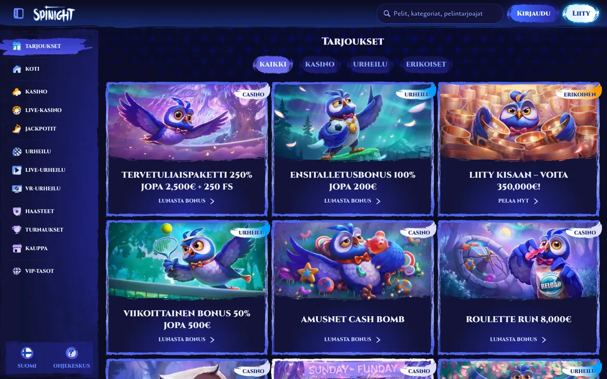Spinight Casino — Promotions, captured from Finland