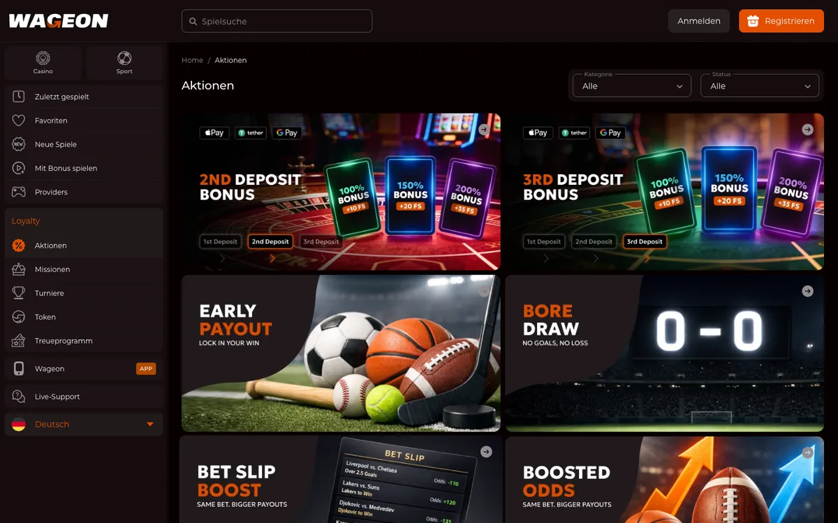 Wageon Casino — Promotions, captured from Austria