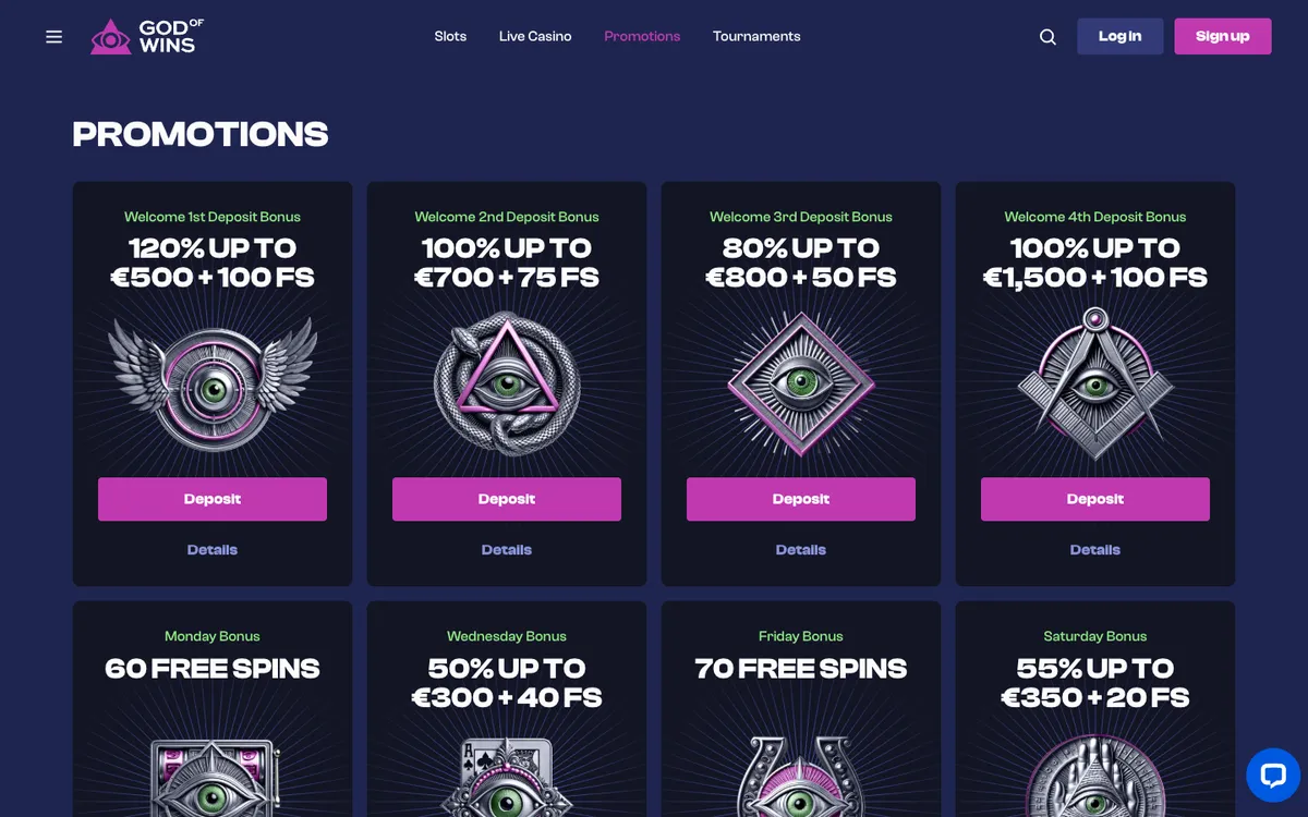 God of Wins Casino — Promotions, captured from Canada