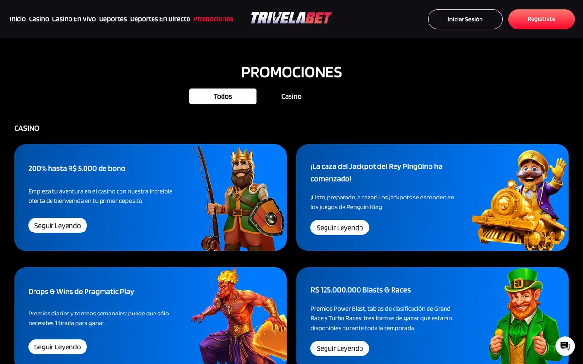 TrivelaBet Casino — Promotions, captured from Spain