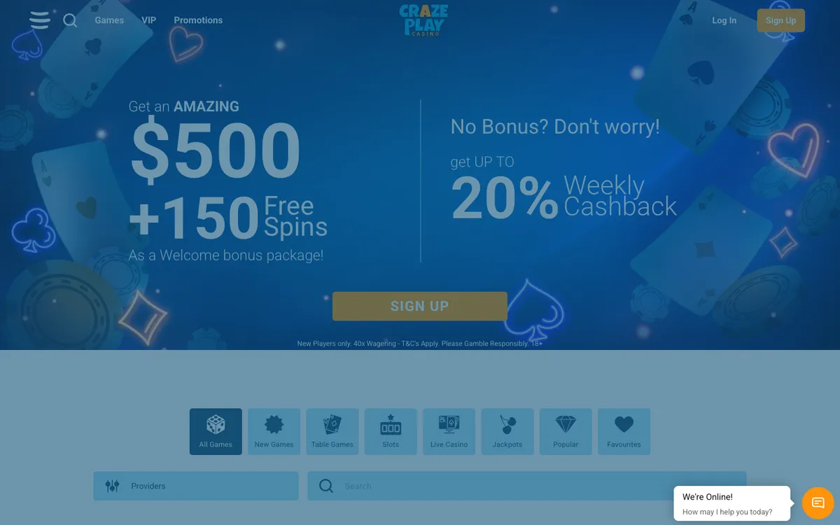 CrazePlay Casino — «Регистрация», снято из страны Канада