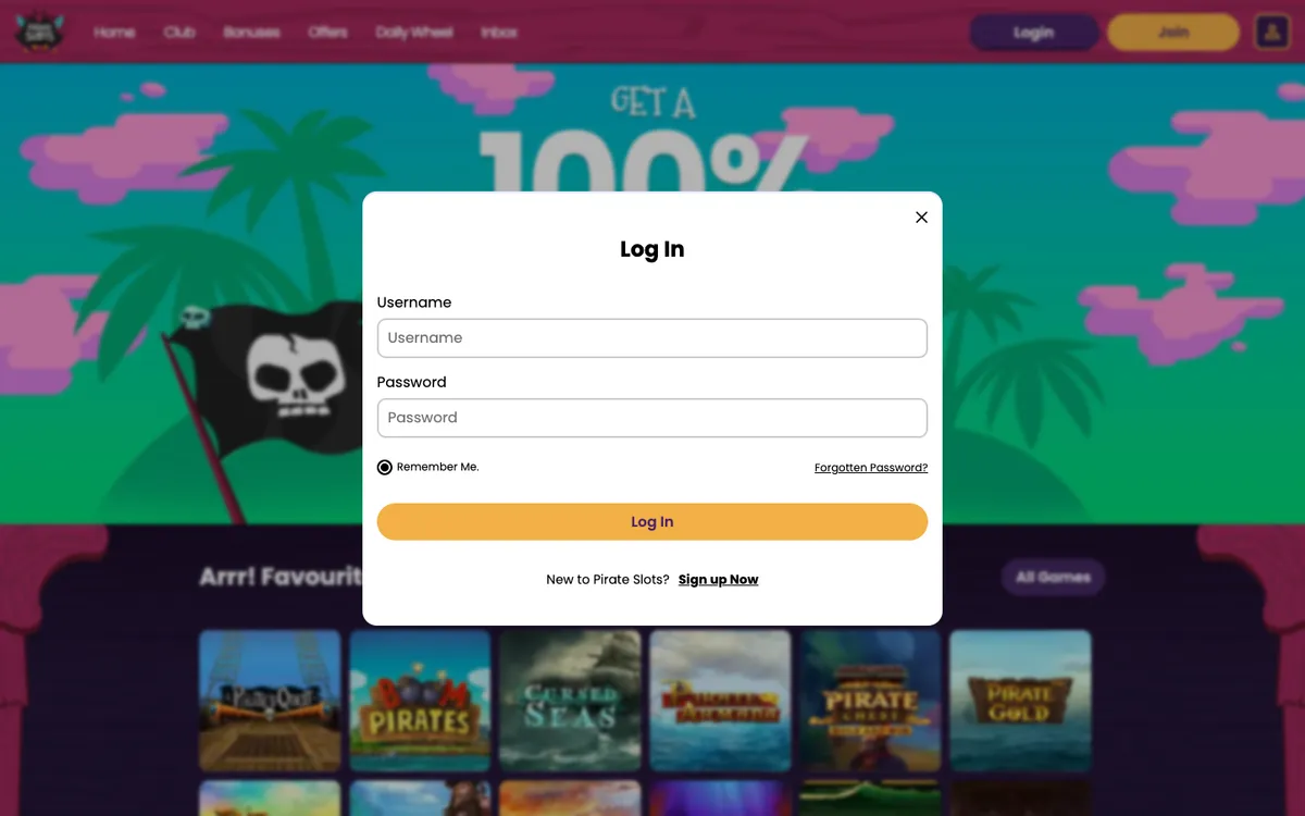 Pirate Slots Casino — Sign-up, captured from United Kingdom