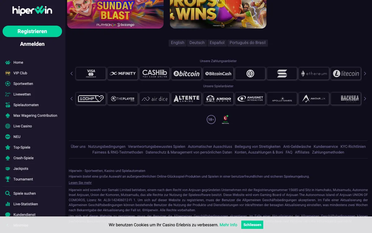 Hiperwin Casino — Promotions, captured from Austria
