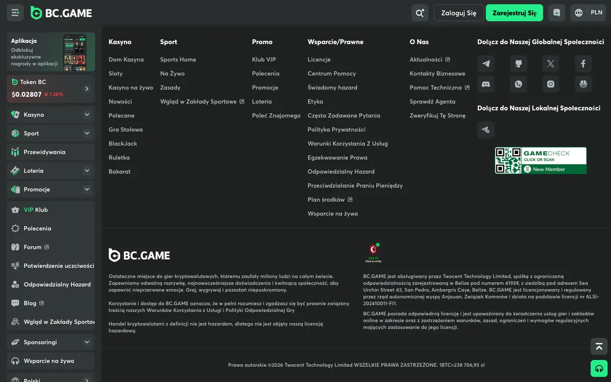 BC.Game Casino — Home page, captured from Poland