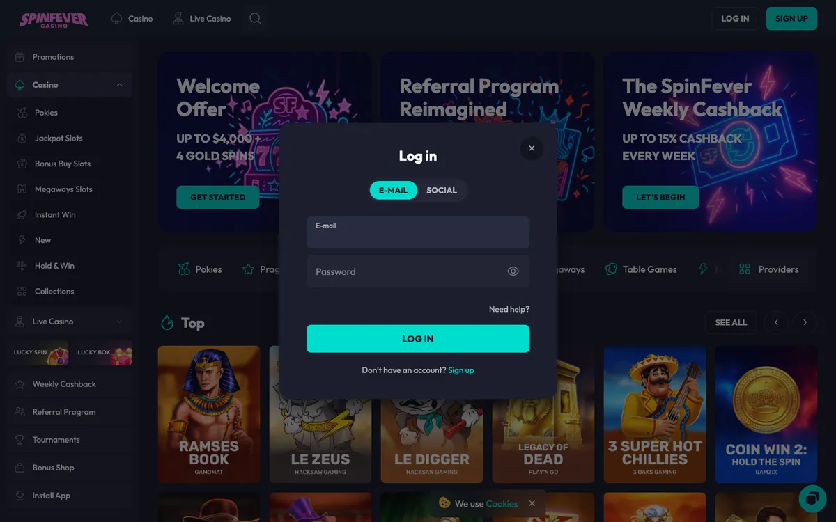 SpinFever Casino — «Регистрация», снято из страны Новая Зеландия