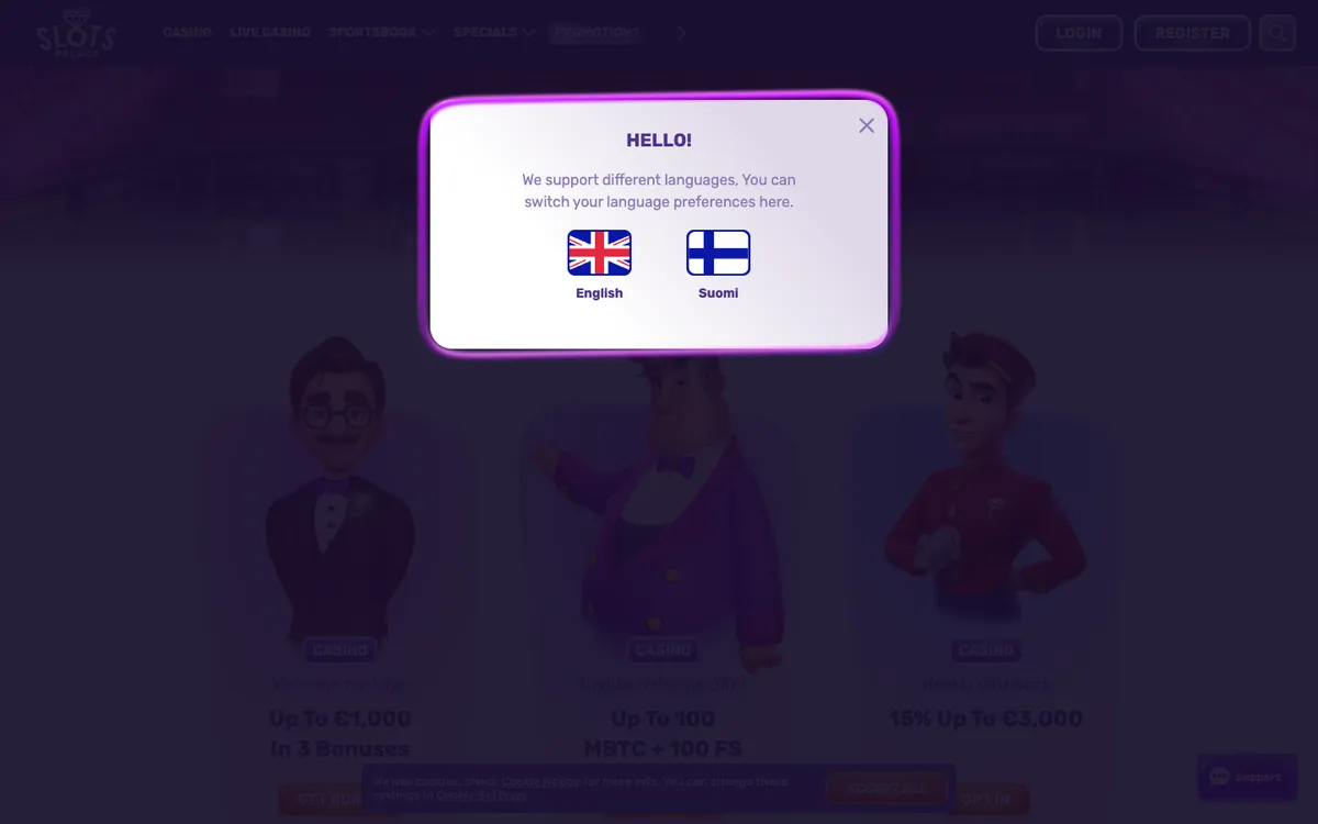 SlotsPalace Casino — «Акции», снято из страны Финляндия