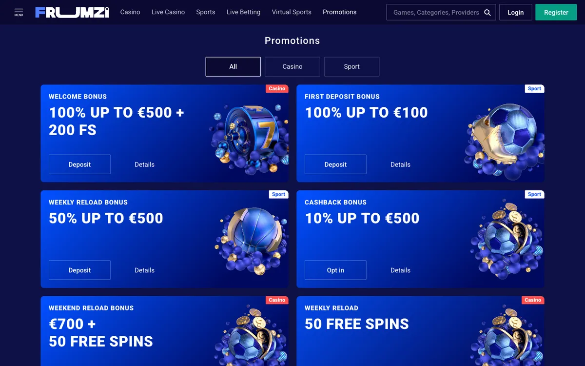 Frumzi Casino — «Акции», снято из страны Южно-Африканская Республика