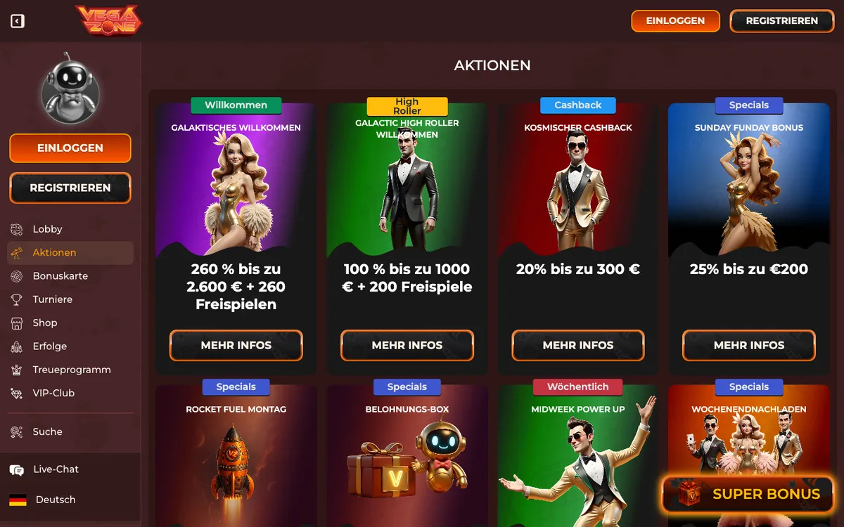 VegaZone Casino — Promotions, captured from Austria