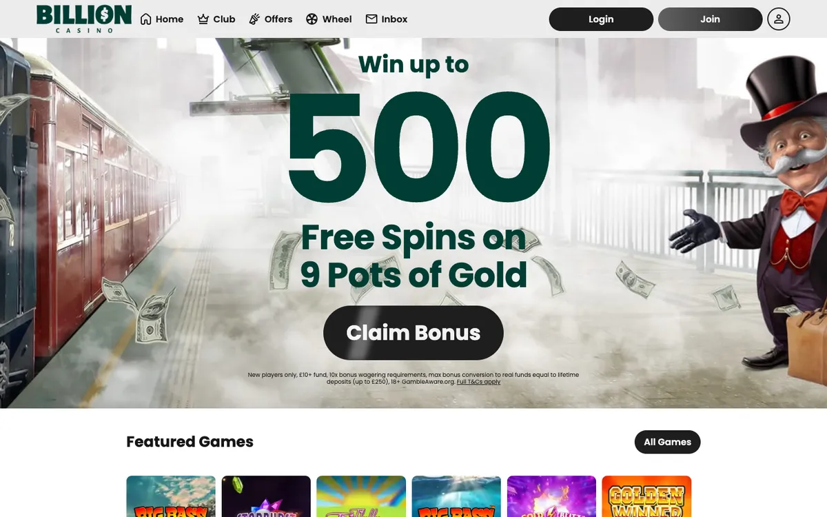 Billion Casino — Home page, captured from Canada