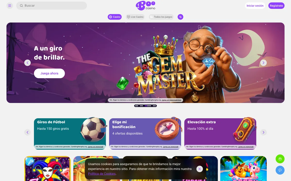 Boo Casino — Home page, captured from Mexico
