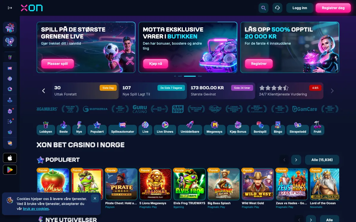 Xon Bet Casino — Home page, captured from Norway