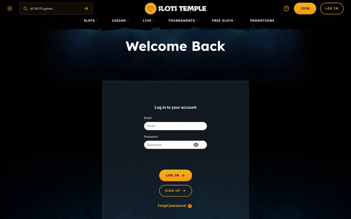 Slots Temple Casino — Sign-up, captured from United Kingdom