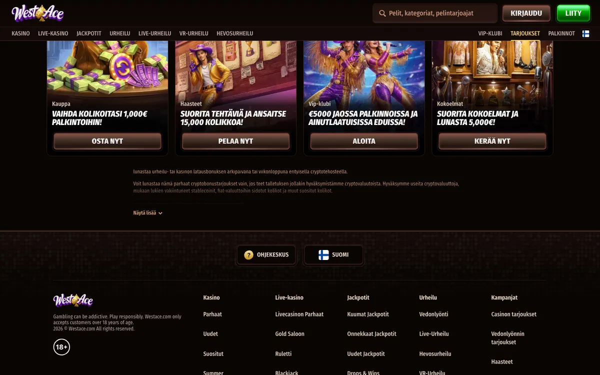 Westace Casino — Promotions, captured from Finland