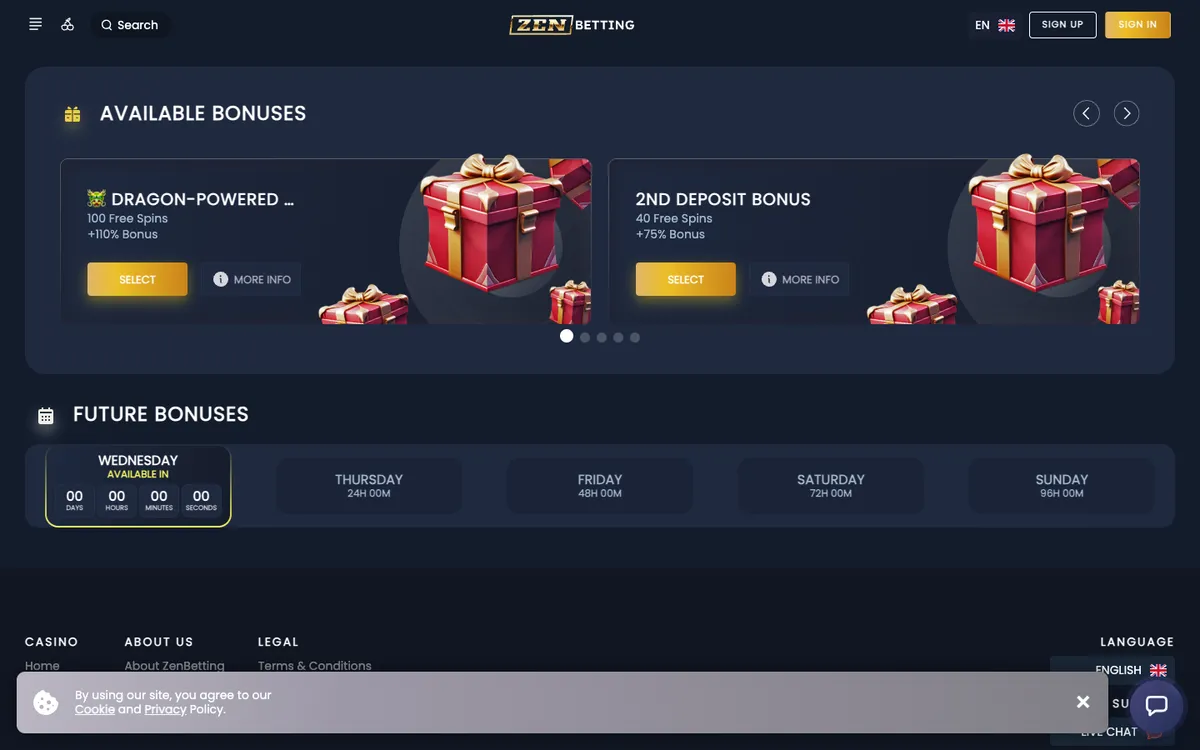 ZenBetting Casino — Promotions, captured from Germany