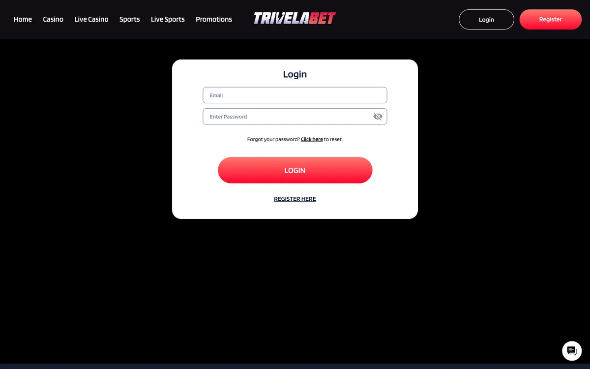 TrivelaBet Casino — Sign-up, captured from Belgium