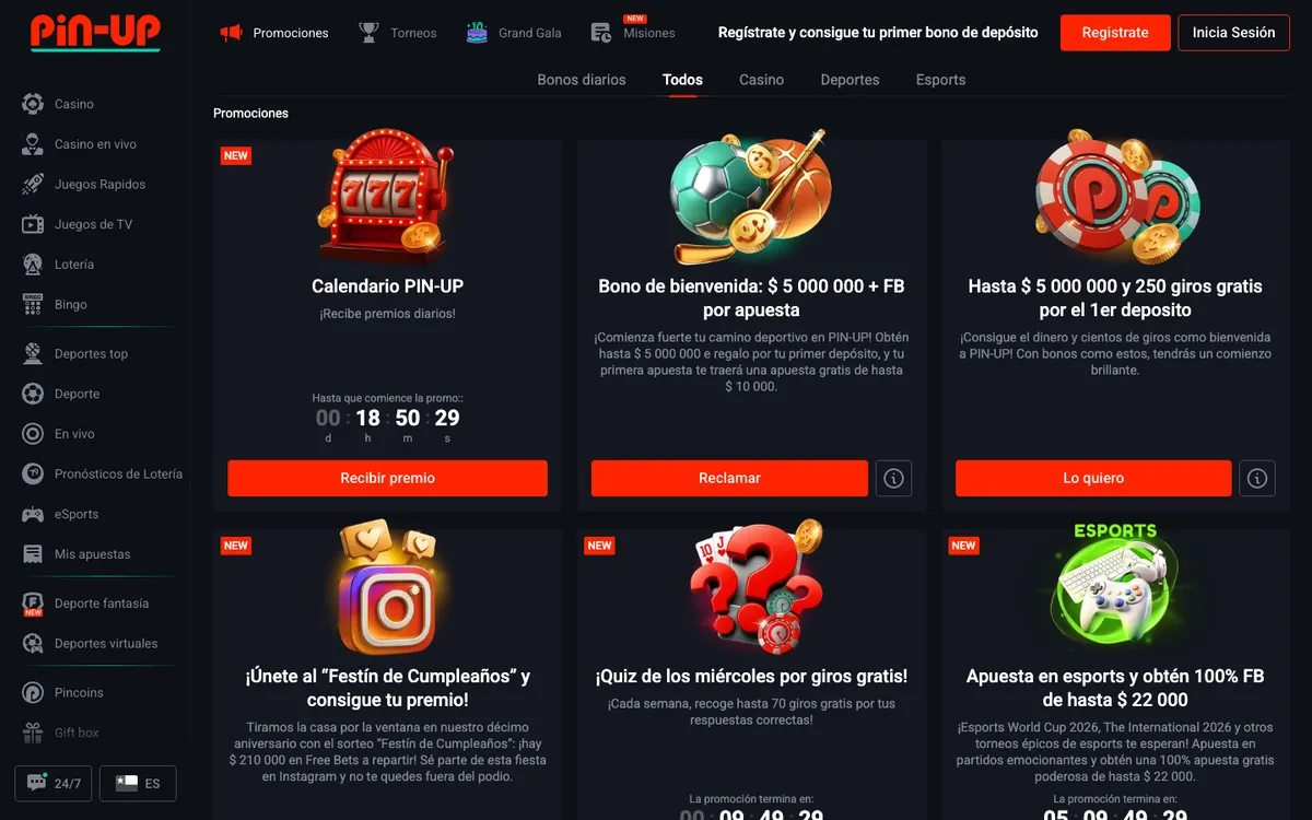 Pin-up Casino — Promotions, captured from Chile